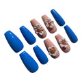 Azure Bloom | Handcrafted 3D Floral Press On Nail Set