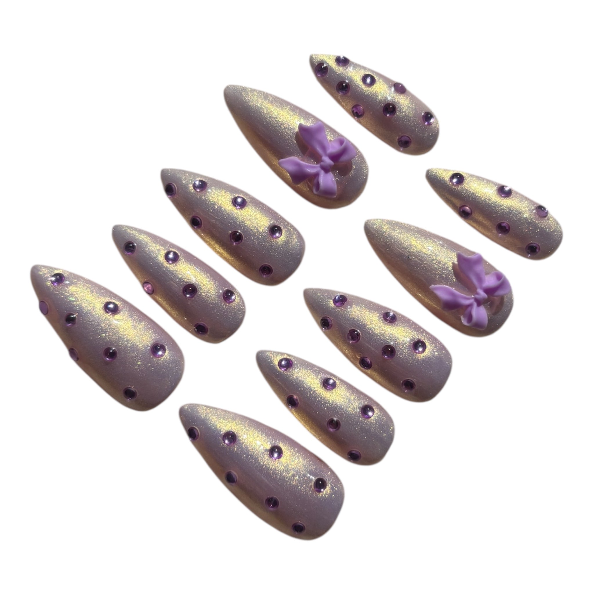 Lavender Glow Bow Press-On Nails (long Almond)