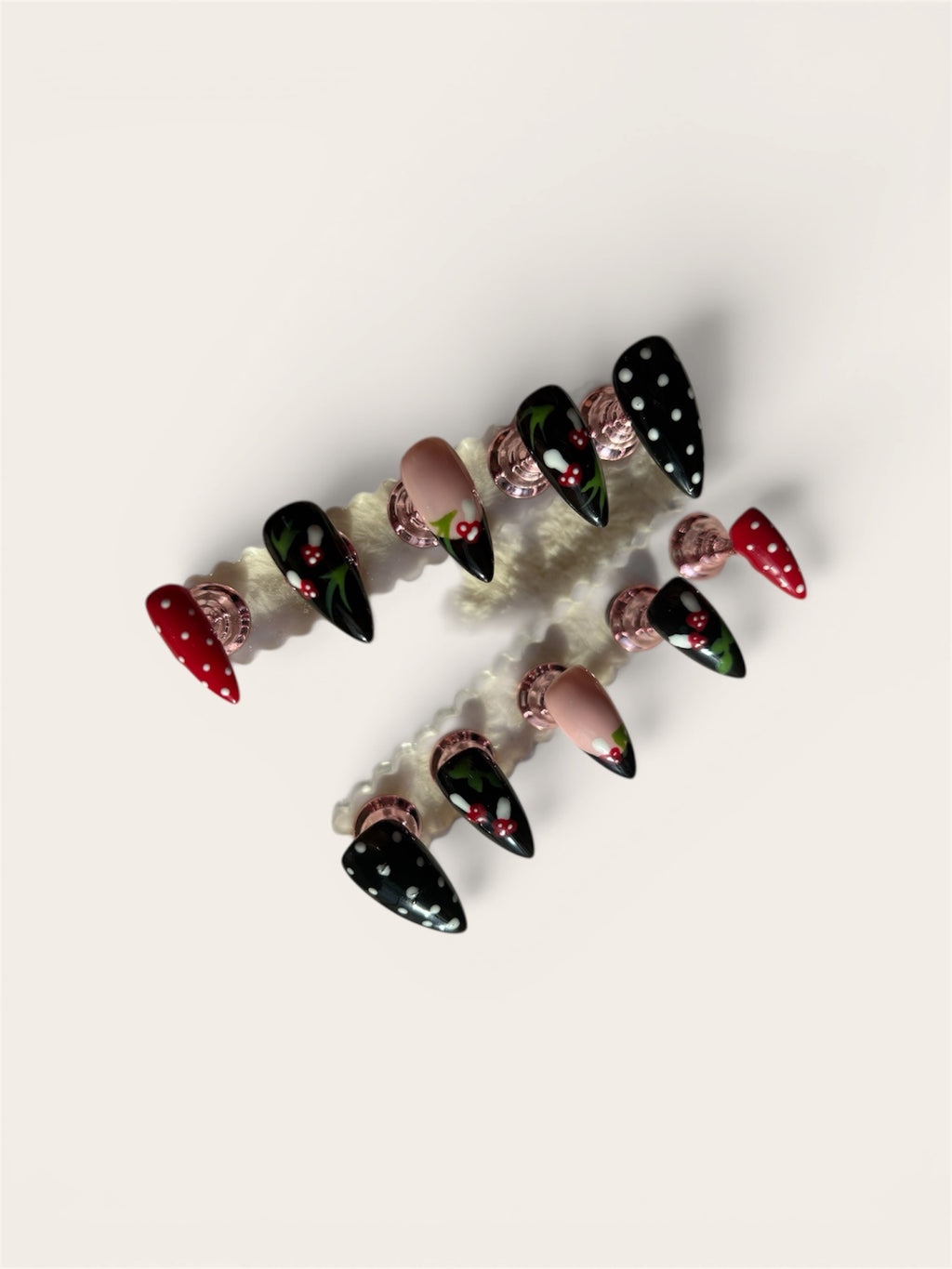 Midnight Meadow | Hand Painted Mushroom & Polka Dot Press On Nails